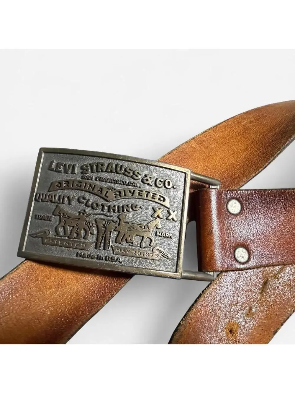 Vintage 1970s Levi's Style 1267-3 Latigo Leather Belt 34 Made in USA Two Horse